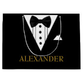 Tuxedo Gepersonaliseerde Groomsman bruiloft Dank u Large Cadeautasje (Voorkant)