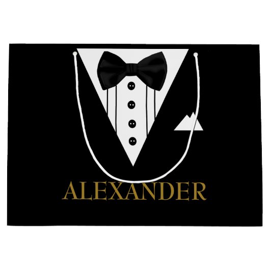 Tuxedo Gepersonaliseerde Groomsman bruiloft Dank u Large Cadeautasje (Voorkant)