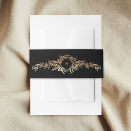 tuxedo & gold botanical wreath monogram wedding uitnodigingen wikkel