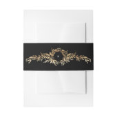 tuxedo & gold botanical wreath monogram wedding uitnodigingen wikkel (Voorkant Voorbeeld)