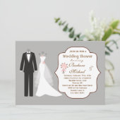 Tuxedo & Gown Couple's Bridal Shower Invitation Kaart (Staand voorkant)