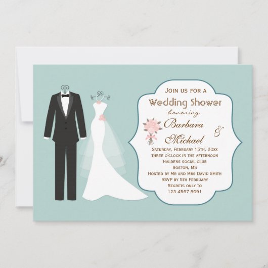 Tuxedo & Gown Couple's Bridal Shower Invitation Kaart (Voorkant)