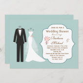 Tuxedo & Gown Couple's Bridal Shower Invitation Kaart (Voorkant / Achterkant)