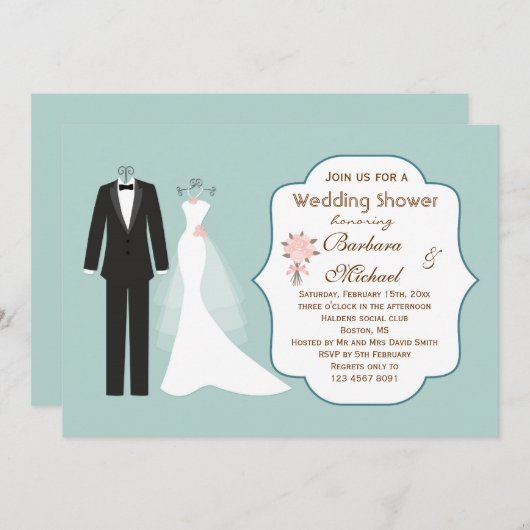 Tuxedo & Gown Couple's Bridal Shower Invitation Kaart (Voorkant / Achterkant)