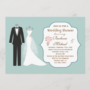 Tuxedo & Gown Couple's Bridal Shower Invitation Kaart
