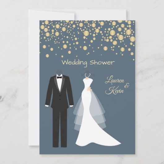 Tuxedo & Gown, gouden confetti, paar douche Kaart (Voorkant)
