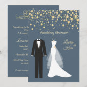 Tuxedo & Gown, gouden confetti, paar douche Kaart (Voorkant / Achterkant)