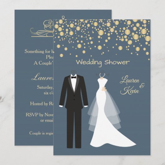 Tuxedo & Gown, gouden confetti, paar douche Kaart (Voorkant / Achterkant)