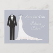 Tuxedo, Gown op zilverblauw Save the Date Briefkaa Aankondigingskaart (Voorkant)