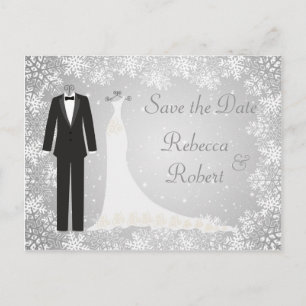 Tuxedo, Gown, Snowflakes Sparen het Briefkaart van