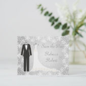 Tuxedo, Gown, Snowflakes Sparen het Briefkaart van (Staand voorkant)