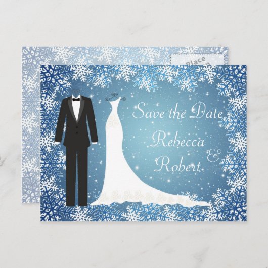 Tuxedo, Gown, Snowflakes Sparen het Briefkaart van (Voorkant / Achterkant)