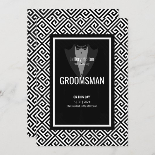 Tuxedo groomsman, beste man zwarte en witte tuxedo kaart (Voorkant / Achterkant)