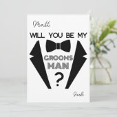 Tuxedo groomsmen zwart-wit voorstel kaart (Staand voorkant)