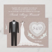 Tuxedo-jurk, hart op beige grijze bruiloft kaart (Voorkant / Achterkant)