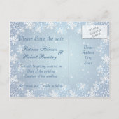 Tuxedo, jurk, sneeuwvlokken Save the Date ansichtk Aankondigingskaart (Achterkant)