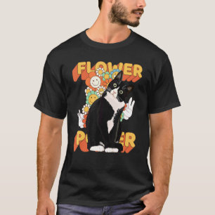 Tuxedo Kat 60s 70s Bloem Bloemig Vredesteken T-shirt