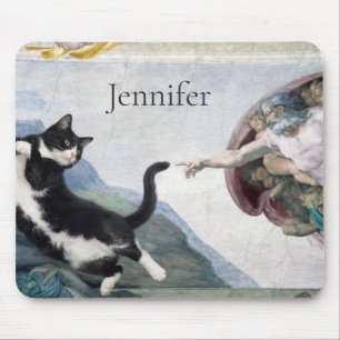 Tuxedo-kat aanraken van de goddelijke poot         muismat