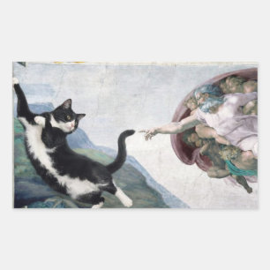 Tuxedo-kat aanraken van de goddelijke poot         rechthoekige sticker