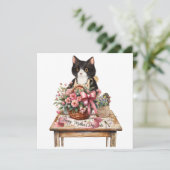 Tuxedo kat arrangeert bloemen Moederdag Feestdagenkaart (Staand voorkant)