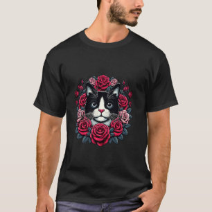 Tuxedo Kat Bloem Cute Roos Bloemstuk Kat Liefhebbe T-shirt