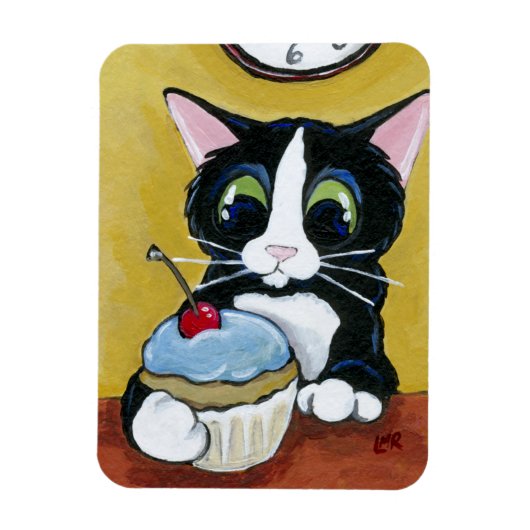 Tuxedo Kat & Cupcake Art Premium Magneet (Verticaal)