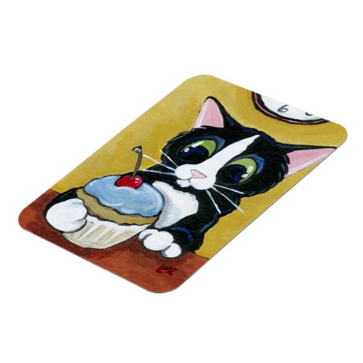 Tuxedo Kat & Cupcake Art Premium Magneet (Linkerzijde)