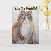 Tuxedo Kat Cute Katten Potlood Tekening Verjaardag Kaart (Gele Bloem)