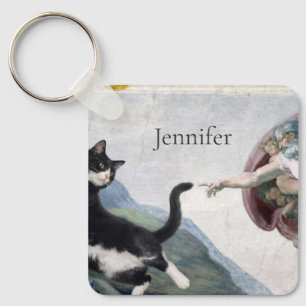 Tuxedo Kat die de Heilige Poot Aanraakt            Sleutelhanger