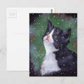 Tuxedo-kat die op sneeuwvlokken kijkt, schildert briefkaart (Voorkant / Achterkant)