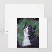 Tuxedo-kat die op sneeuwvlokken kijkt, schildert briefkaart (Voorkant / Achterkant)