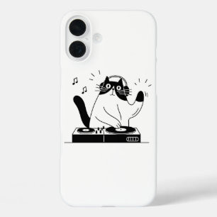 Tuxedo Kat DJ die Elektronische Muziek Speelt op F iPhone 16 Plus Hoesje