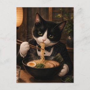 Tuxedo Kat Eet Ramen Briefkaart