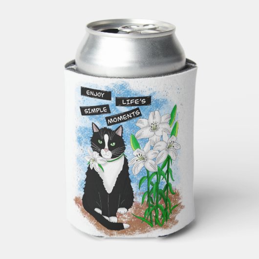 Tuxedo Kat en Lelies | Inspirerend prijsopgave Blikjeskoeler (Blikje Voorkant)