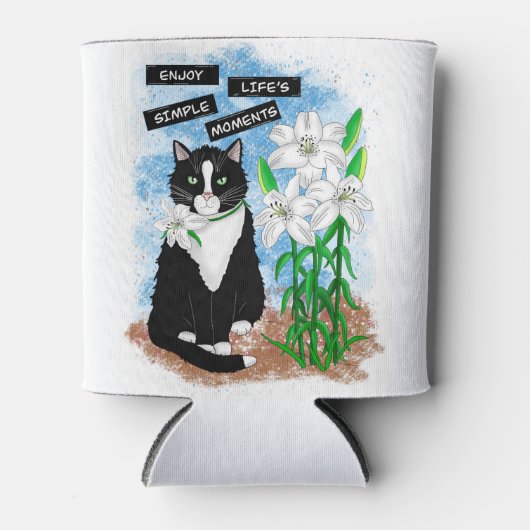 Tuxedo Kat en Lelies | Inspirerend prijsopgave Blikjeskoeler (Voorkant)