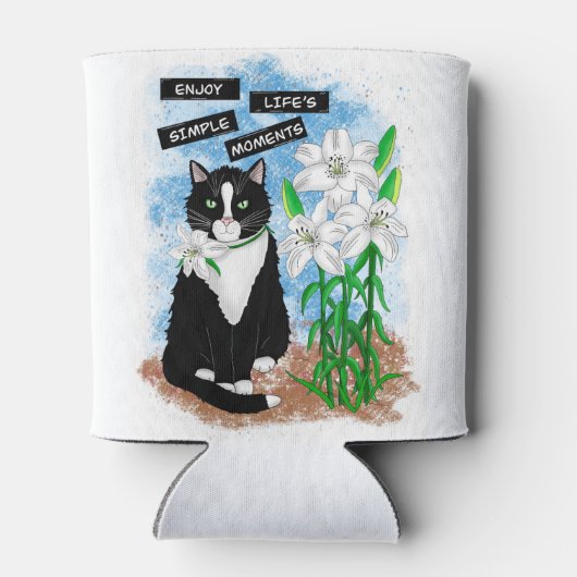 Tuxedo Kat en Lelies | Inspirerend prijsopgave Blikjeskoeler (Achterkant)