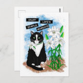Tuxedo Kat en Lelies | Inspirerend prijsopgave Briefkaart (Voorkant / Achterkant)