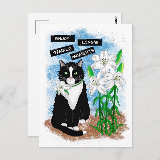 Tuxedo Kat en Lelies | Inspirerend prijsopgave Briefkaart (Voorkant / Achterkant)