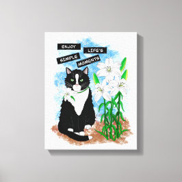Tuxedo Kat en Lelies | Inspirerend prijsopgave Canvas Afdruk