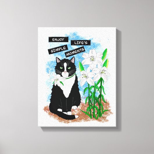 Tuxedo Kat en Lelies | Inspirerend prijsopgave Canvas Afdruk (Voorkant)