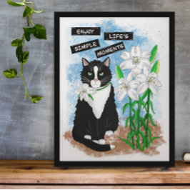 Tuxedo Kat en Lelies | Inspirerend prijsopgave Foto Afdruk