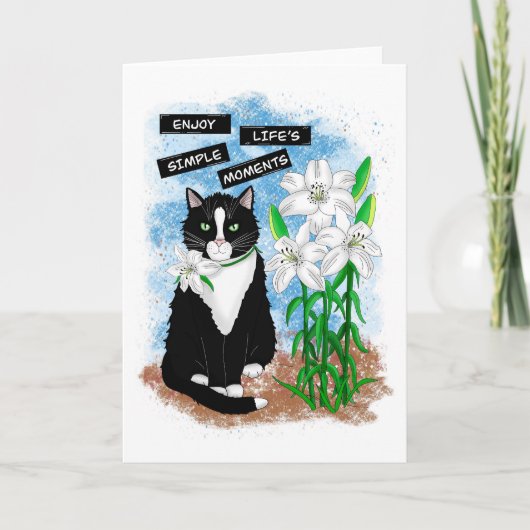 Tuxedo Kat en Lelies | Inspirerend prijsopgave Kaart (Voorkant)