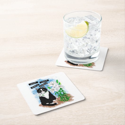 Tuxedo Kat en Lelies | Inspirerend prijsopgave Kartonnen Onderzetters (Insitu)