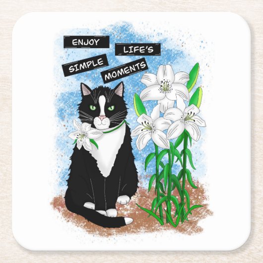 Tuxedo Kat en Lelies | Inspirerend prijsopgave Kartonnen Onderzetters (Voorkant)
