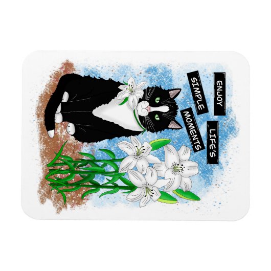 Tuxedo Kat en Lelies | Inspirerend prijsopgave Magneet (Horizontaal)