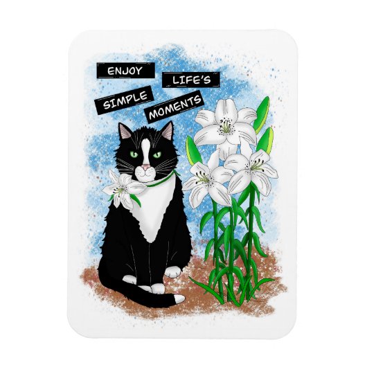 Tuxedo Kat en Lelies | Inspirerend prijsopgave Magneet (Verticaal)