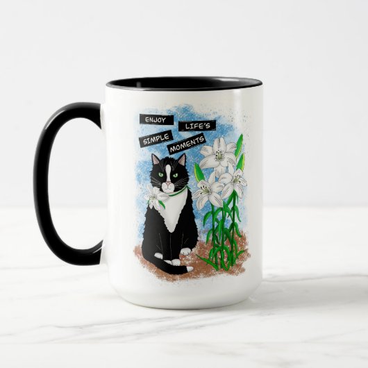 Tuxedo Kat en Lelies | Inspirerend prijsopgave Mok (Links)
