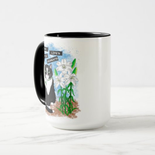 Tuxedo Kat en Lelies | Inspirerend prijsopgave Mok (Voorkant links)