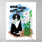 Tuxedo Kat en Lelies | Inspirerend prijsopgave Poster (Voorkant)