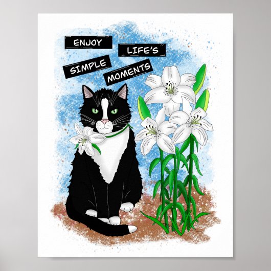 Tuxedo Kat en Lelies | Inspirerend prijsopgave Poster (Voorkant)